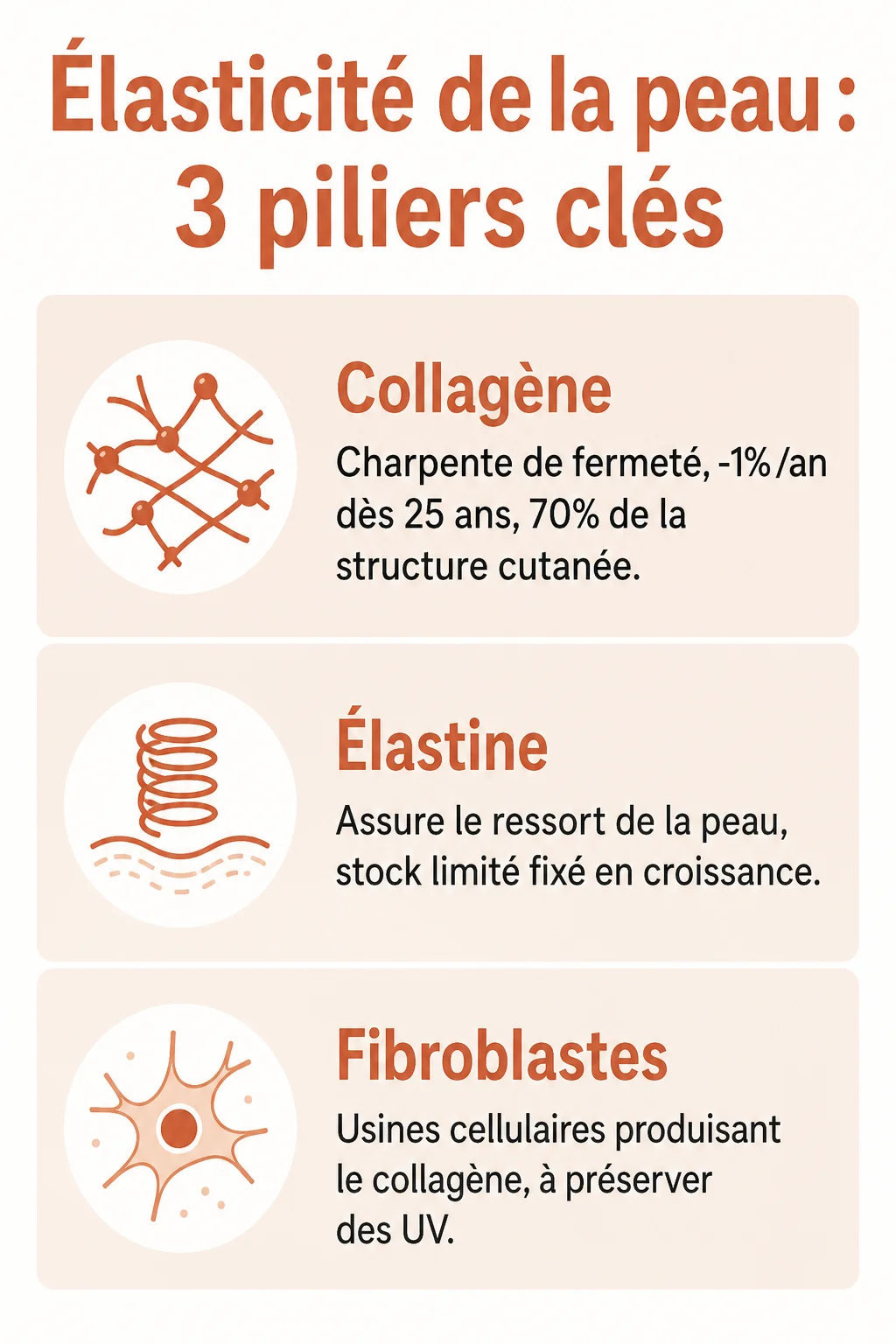 Élasticité de la peau : 3 piliers clés : Collagène, Élastine, Fibroblastes